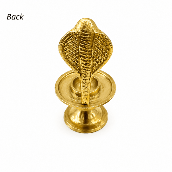 Brass pooja stand with Sheshnag cobra, round base and small cup for Shivling