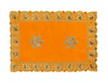 Yellow velvet rectangular pooja aasan with gold embroidered floral details and border