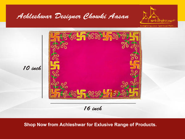 Achleshwar Designer Pink Velvet Embroidered Pooja Aasan