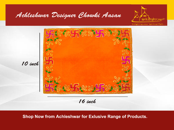 Designer Orange Velvet Embroidered Pooja Aasan Cloth