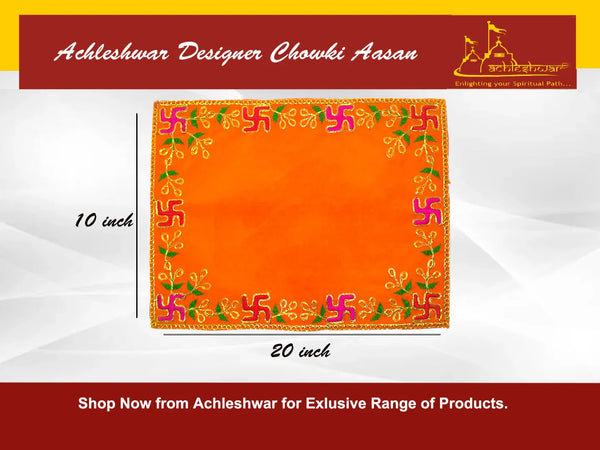 Designer Orange Velvet Embroidered Pooja Aasan Cloth - Achleshwar