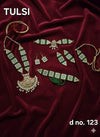 Temple jewelry set with green and white stones: necklace, earrings, bangles, pendant
