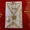 Gold-toned Goddess shringar jewellery set with green-stone centerpiece and matching chains, in box