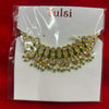 Gold-tone hair mala ornament with round rhinestones and green accents