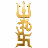 Gold-toned Om Trishul yantra with circular top loop and layered glyphs