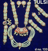 Temple shringar jewellery set with pearl bead necklaces and red-green kundan pendants