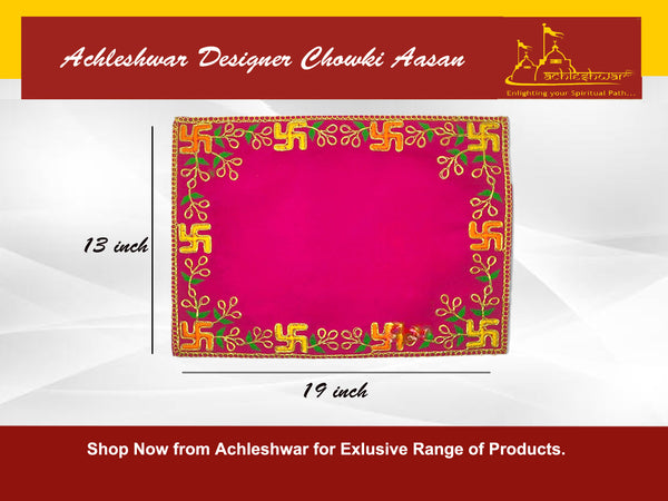 Achleshwar Designer Pink Velvet Embroidered Pooja Aasan