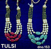 Beaded festival garland with pearl-like beads, gold-toned accents, maroon and teal stones