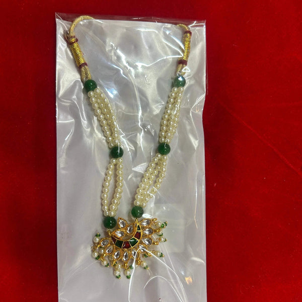 Beaded hair mala for festival decoration with gold pendant and green bead accents