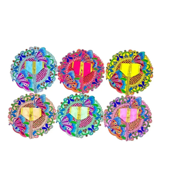 Handmade embroidered kids’ poshak dress set with pearl-like beadwork and multicolor trim