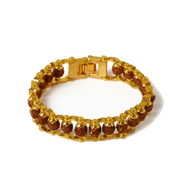 Gold Plated Premium Rudraksha Chain Bracelet for Men & Women | Stylish Spiritual Kada with Original Rudraksha Beads - Achleshwar