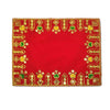 Red velvet pooja aasan cloth, gold border with jewel and diya embroidery