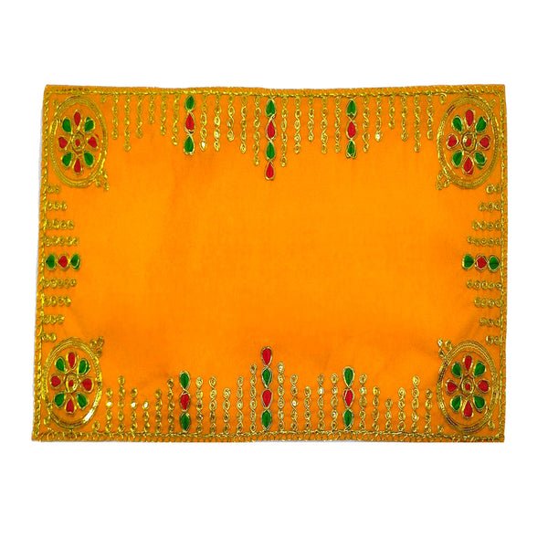 Designer Velvet Embroidered Yellow Pooja Aasan Cloth