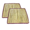 Two woven kusa mats with purple edges, overlapping flat views