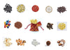 Assorted decorative bead pieces and a small drawstring potli pouch