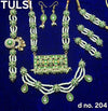 Green gemstone and pearl beaded jewellery set: necklace with pendant, matching earrings