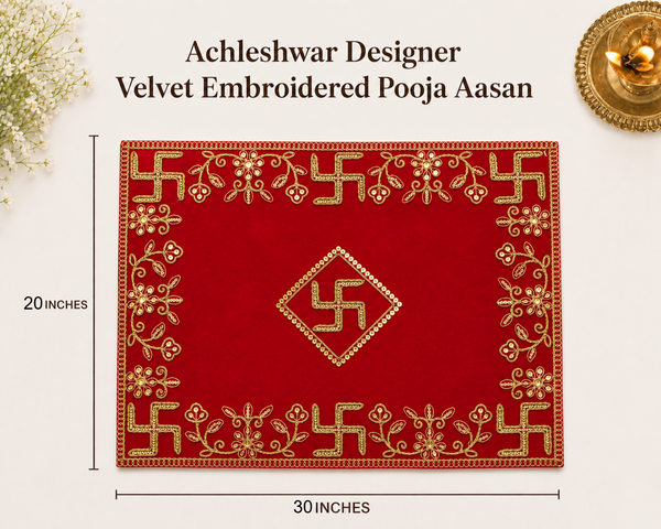 Designer Velvet Embroidered Pooja Aasan Cloth for Mandir | Premium Altar Cover for Temple, Puja Chowki, Home Shrine & Diwali Decoration
