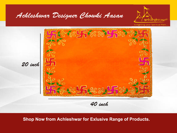 Designer Orange Velvet Embroidered Pooja Aasan Cloth