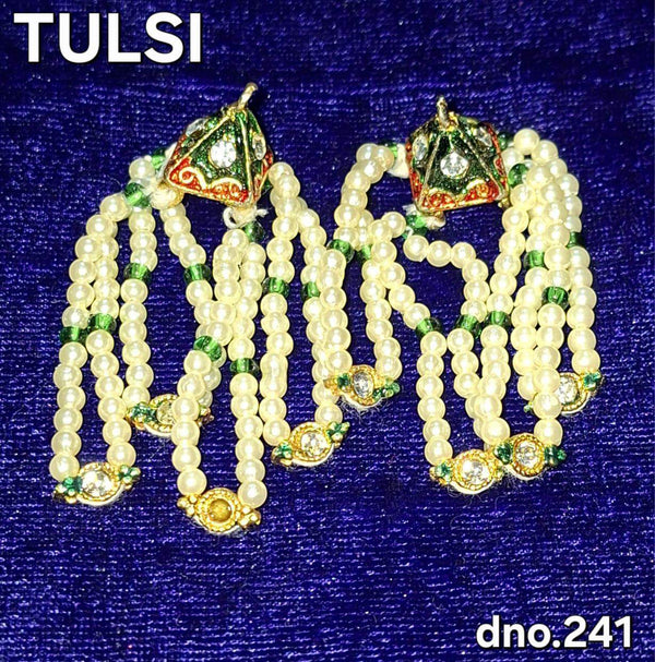 Goddess ornament latkan with pearl bead tassels and green/red stone drops