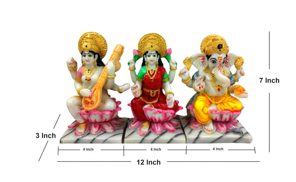 Cultured Marble Hand Crafted Laxmi Ganesh Saraswati Statue/Idol/Murti for Pooja - Achleshwar