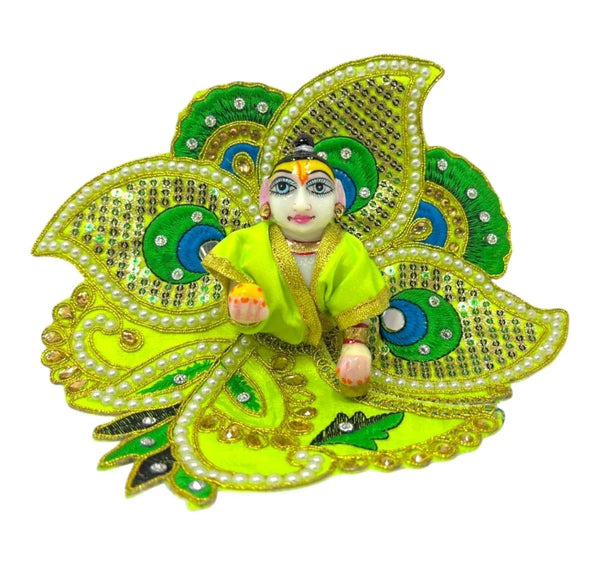 Laddu Gopal poshak/Dress | Bal Gopal Poshak Handmade Peacock Feather Embroidered Dress Size 0 to 6 - Achleshwar