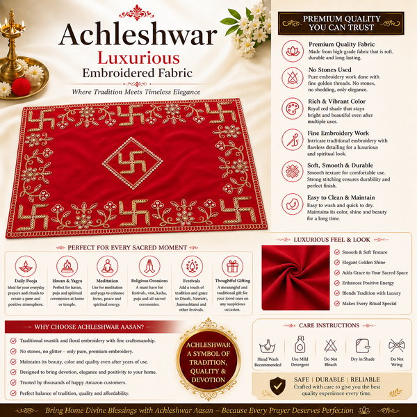 Designer Velvet Embroidered Pooja Aasan Cloth for Mandir | Premium Altar Cover for Temple, Puja Chowki, Home Shrine & Diwali Decoration