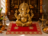 Red velvet pooja asan cloth with gold cross embroidery and ornate border