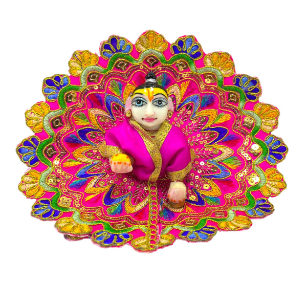 Baby bal gopal poshak doll in bright pink and gold embroidered dress