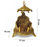 Antique gold carved singhasan stand with canopy top and hanging hook, 18x17cm
