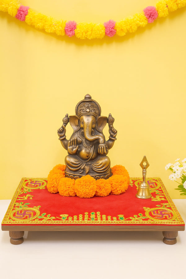 Achleshwar Designer Velvet Embroidered Pooja Red