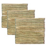 Decorative darbha grass mat set of three, tan woven with green stitched lines