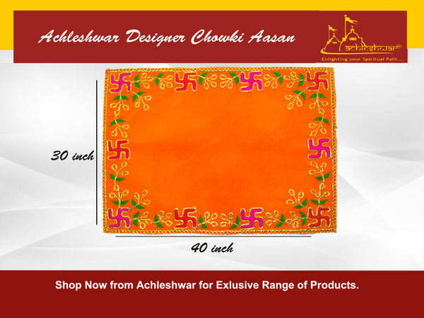 Designer Orange Velvet Embroidered Pooja Aasan Cloth