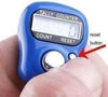 Blue digital finger tally counter ring with LCD and highlighted reset button