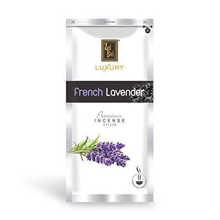 Luxury agarbatti incense pack with French lavender flowers, white pouch