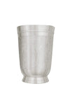 Silver engraved glass cup with floral pattern and flared pedestal base