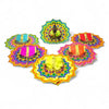 Assorted embroidered deity poshak dresses with bright multicolor circular fan detailing