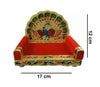 Peacock wooden singhasan seat with red base, painted crest; 17 cm wide, 12 cm high