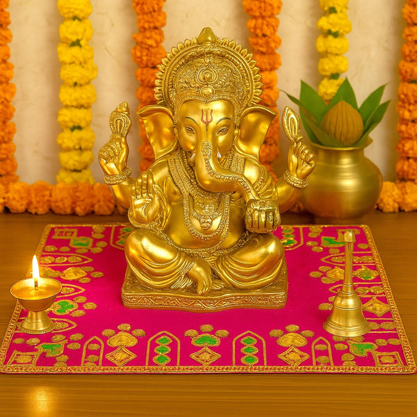 Designer Velvet Embroidered Pooja Aasan Cloth 16X24 inch Pink | Chowki Aasan for God Idol