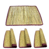 Woven kusa mat with purple border plus three rolled ends