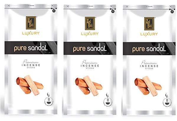 Three Luxury Pure Sandal agarbatti incense pouches, side-by-side