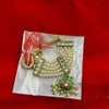 Gold and pearl bead garland necklace with green jeweled pendant