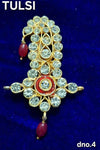 Gold-tone rhinestone idol kilangi with circular center and red hanging beads