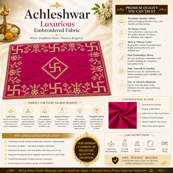 Designer Velvet Embroidered Pink Pooja Aasan Cloth for Mandir | Premium Altar Cover for Temple, Puja Chowki, Home Shrine & Diwali Decoration