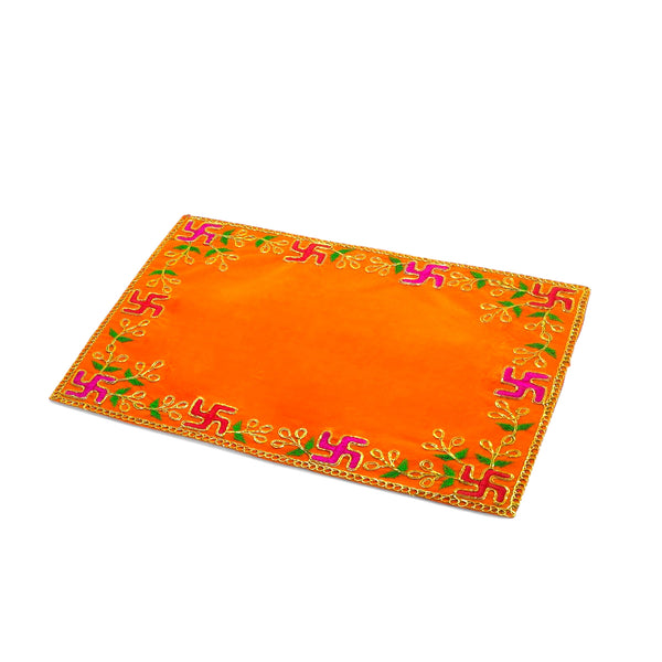 Designer Orange Velvet Embroidered Pooja Aasan Cloth