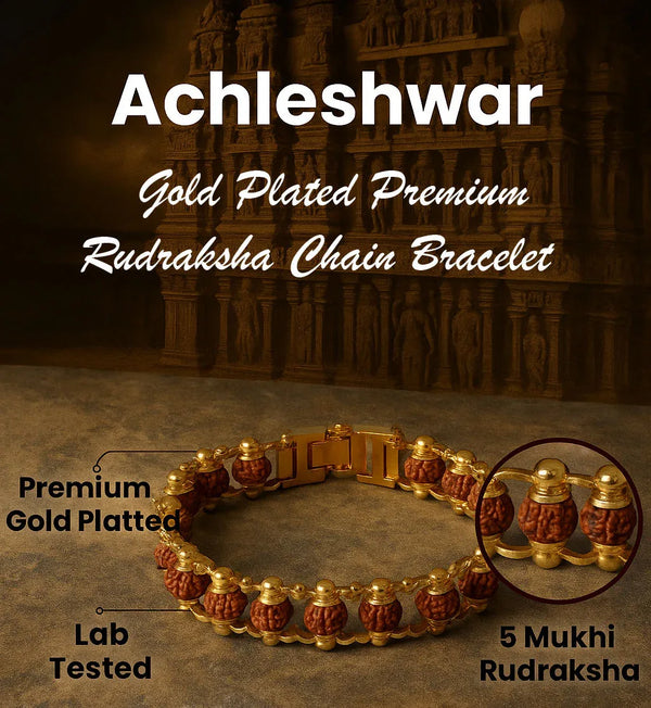 Gold Plated Premium Rudraksha Chain Bracelet for Men & Women | Stylish Spiritual Kada with Original Rudraksha Beads - Achleshwar