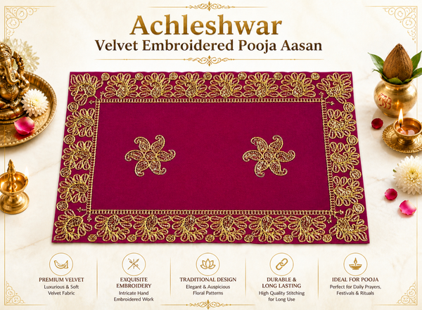 Luxury Designer Velvet Embroidered Pink Pooja Aasan Cloth for Mandir | Premium Altar Cover for Temple, Puja Chowki, Home Shrine & Diwali Decoration