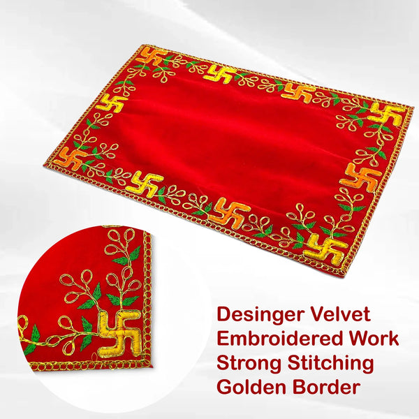 Designer Red Velvet Embroidered Pooja Aasan - Achleshwar