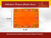 Orange velvet pooja aasan cloth with ornate gold and green embroidered border, square