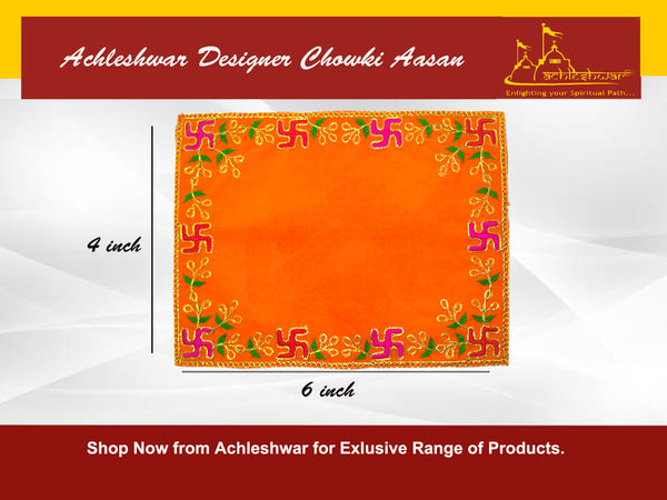 Designer Orange Velvet Embroidered Pooja Aasan Cloth