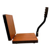Wooden roti press with hinged black lever handle and square press base.